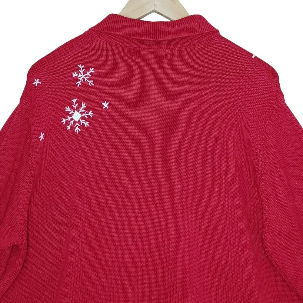 Vintage Charter Club Holiday Ice Skater Full Zip Novelty Cardigan Sweater 2X